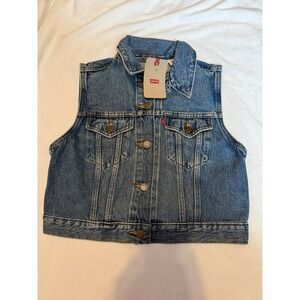 Levis Womens Sleeveless Denim Trucker Vest Blue Medium Wash Cropped A74370009 S